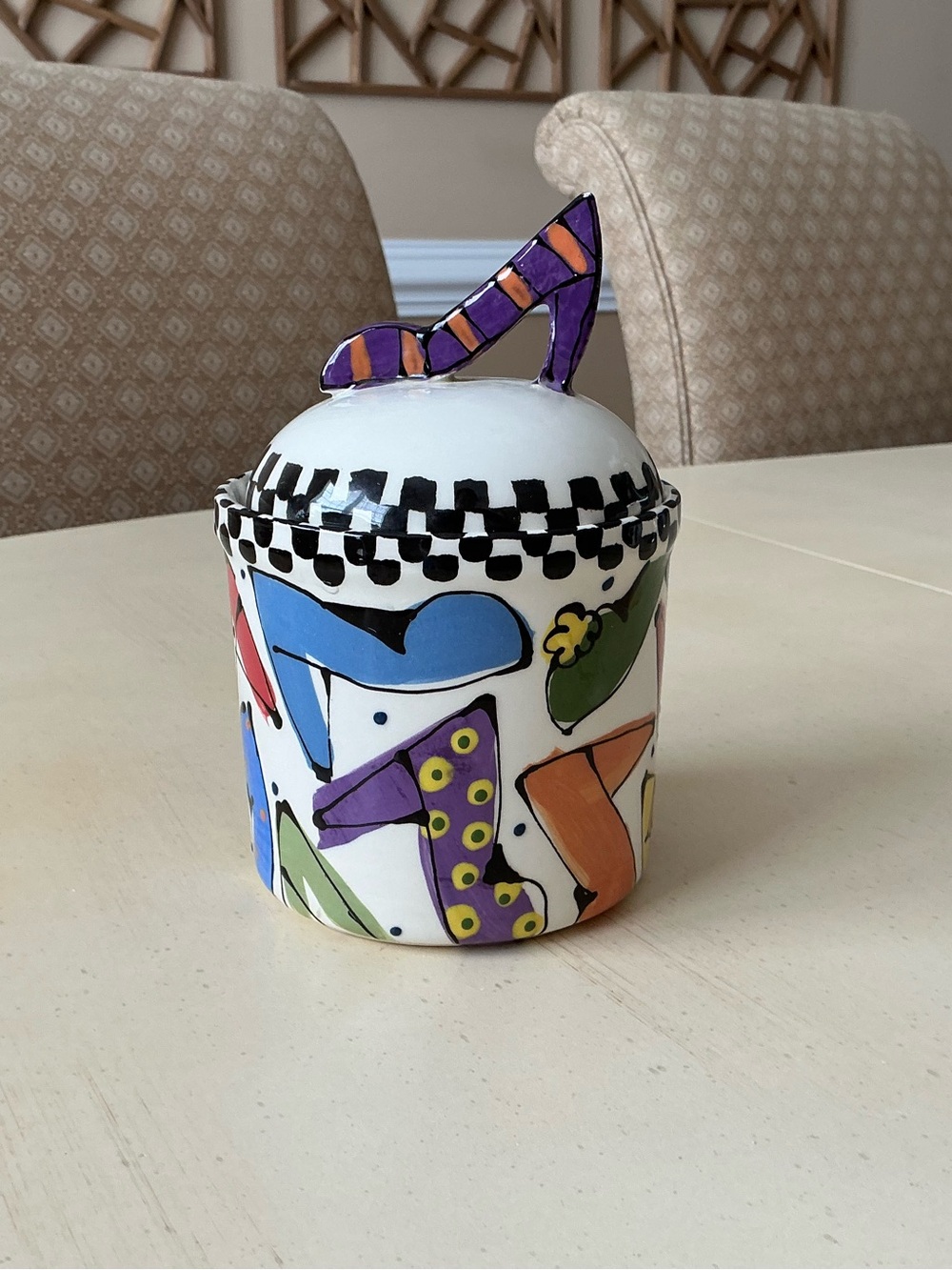 Artist Robin Sterling Covered Jar- Shoes